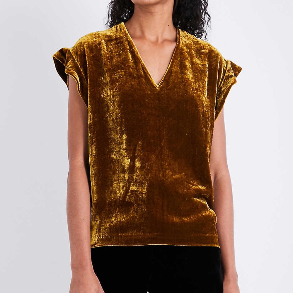 Sandro Paris Alberta Velvet Ocre Gold Blouse